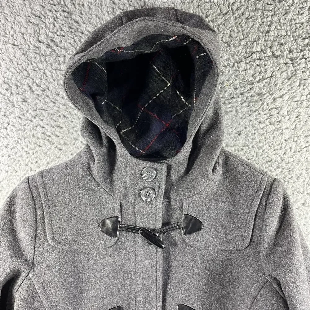 St. John's Bay Women's Petite Medium Wool Cashmere Blend Hooded Duffle Coat Gray - Picture 2 of 8
